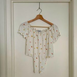 Iris White Sheer Fruit Theme Crop Top